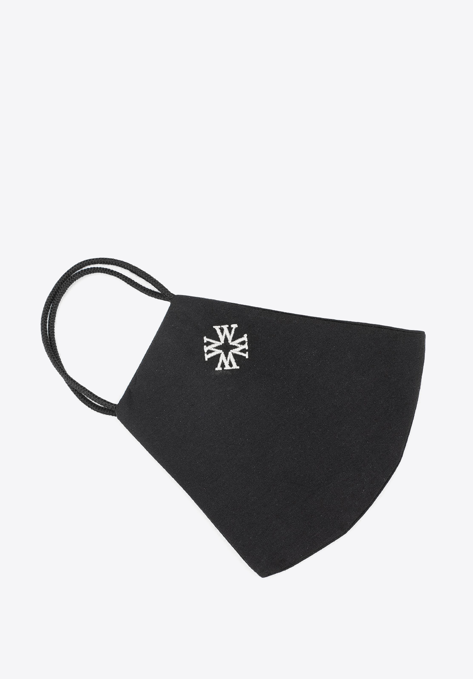 Maseczka bawełniana profilowana z białym monogramem czarna