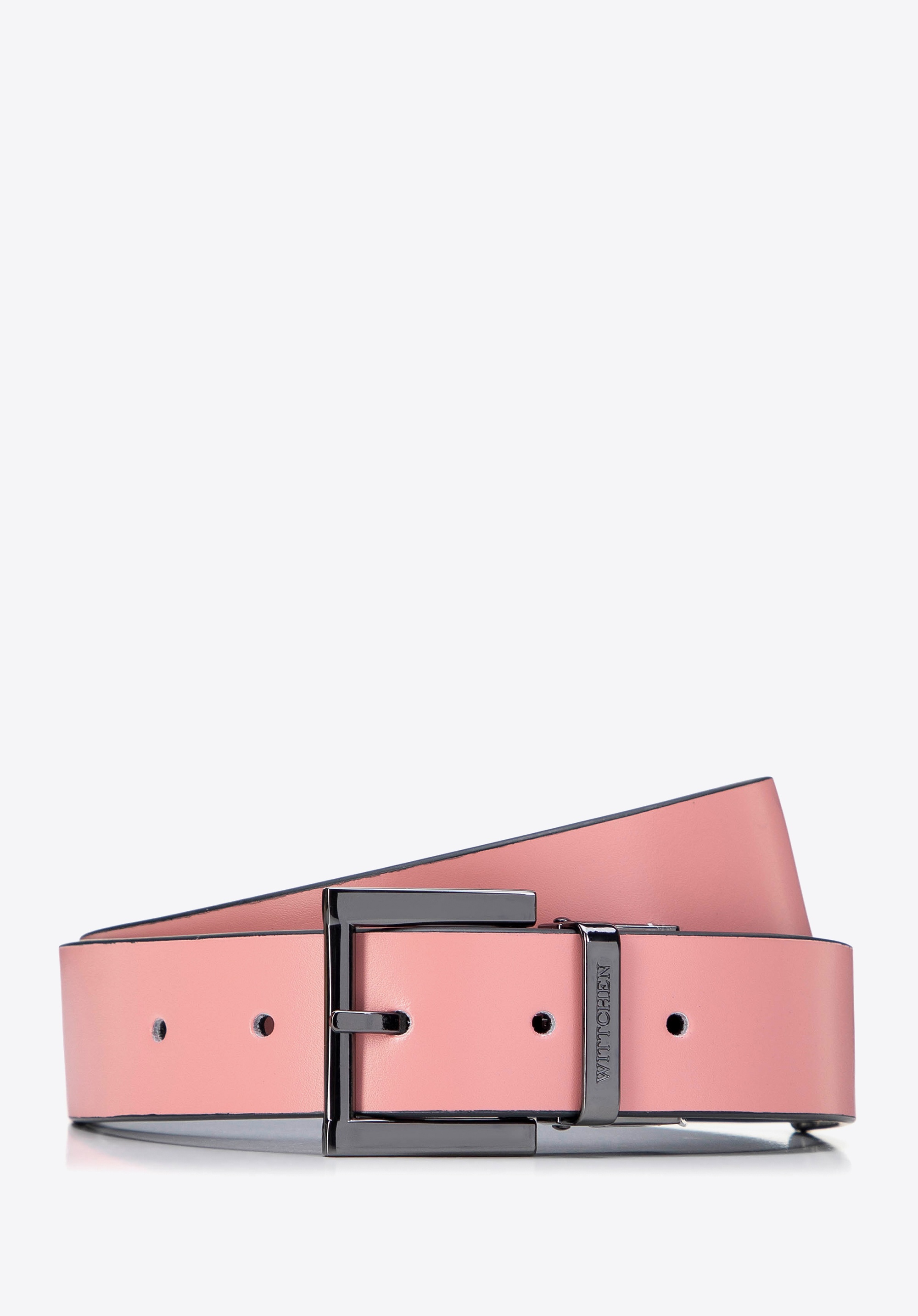 Damski pasek ze skóry z tłoczeniem różowo - granatowy