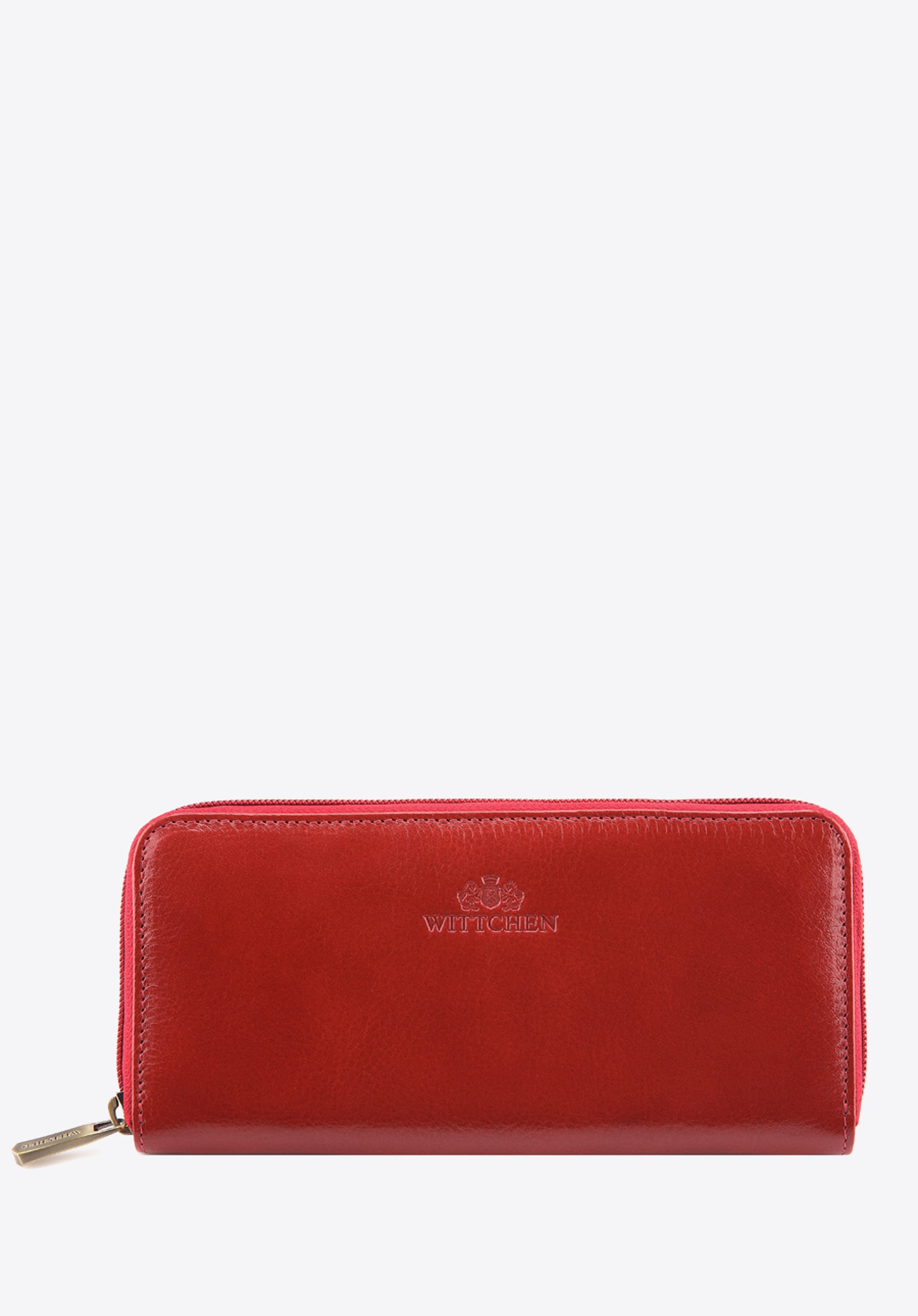 Damski portfel skórzany stylowy na zamek wiśniowy