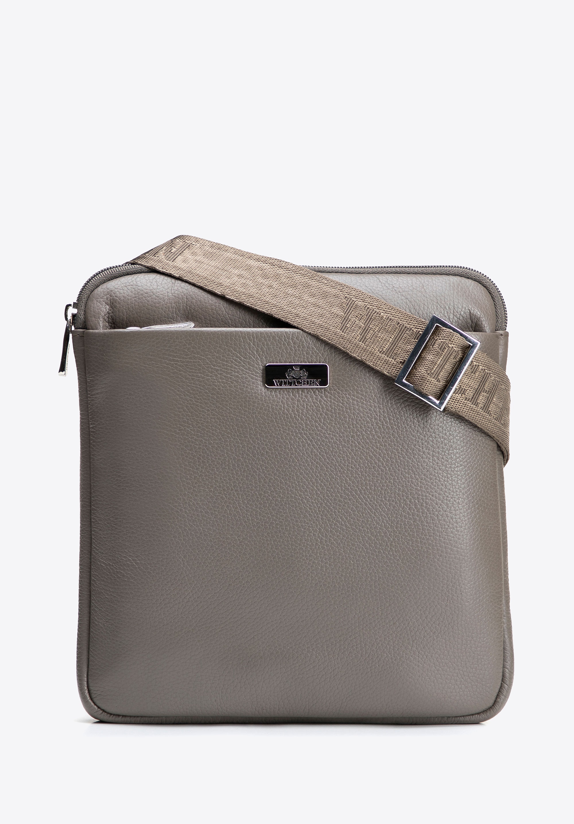 Męska listonoszka ze skóry naturalnej z kieszonką na suwak beżowa