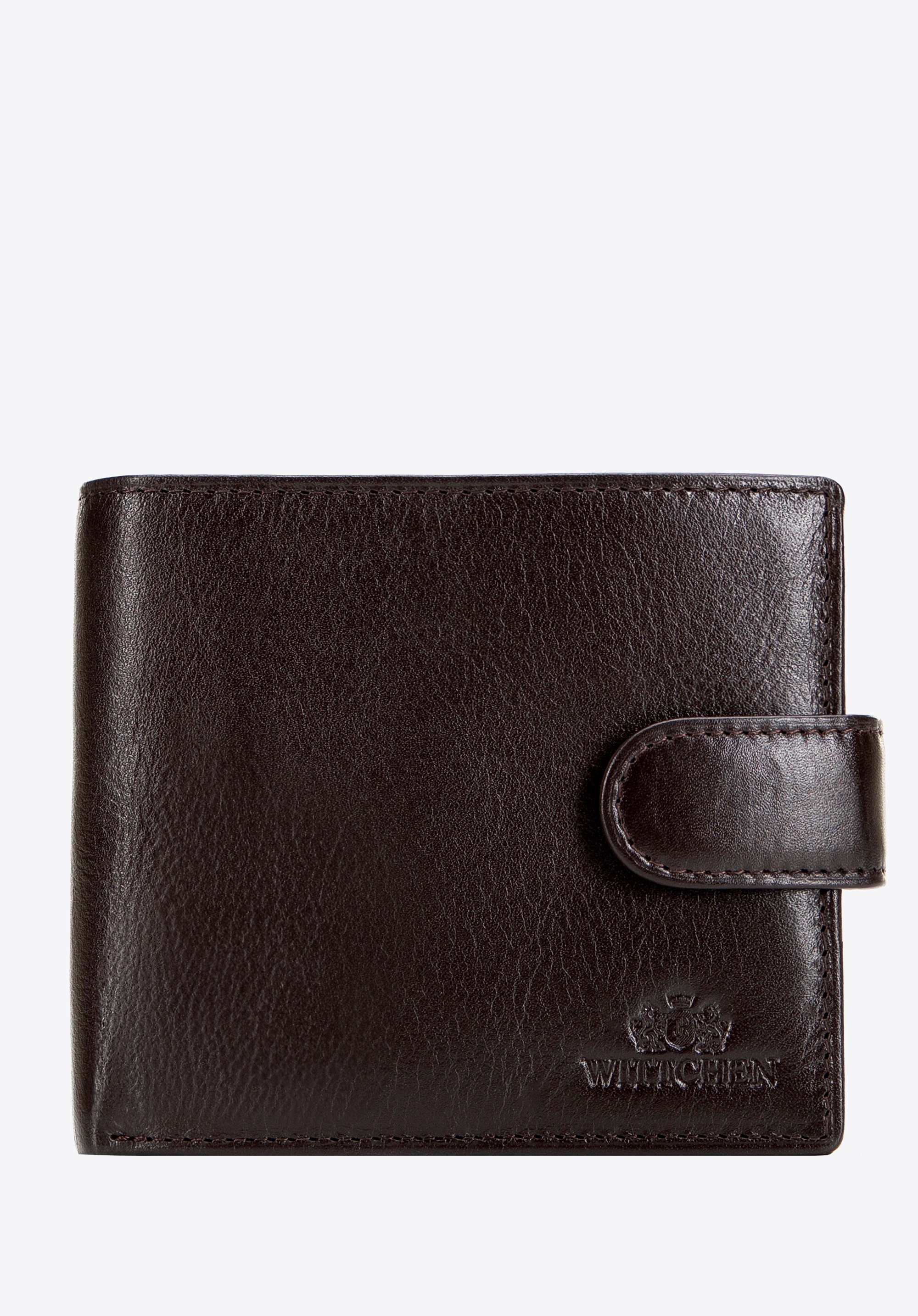 Klasyczny męski portfel ze skóry z zapięciem na napę brązowy