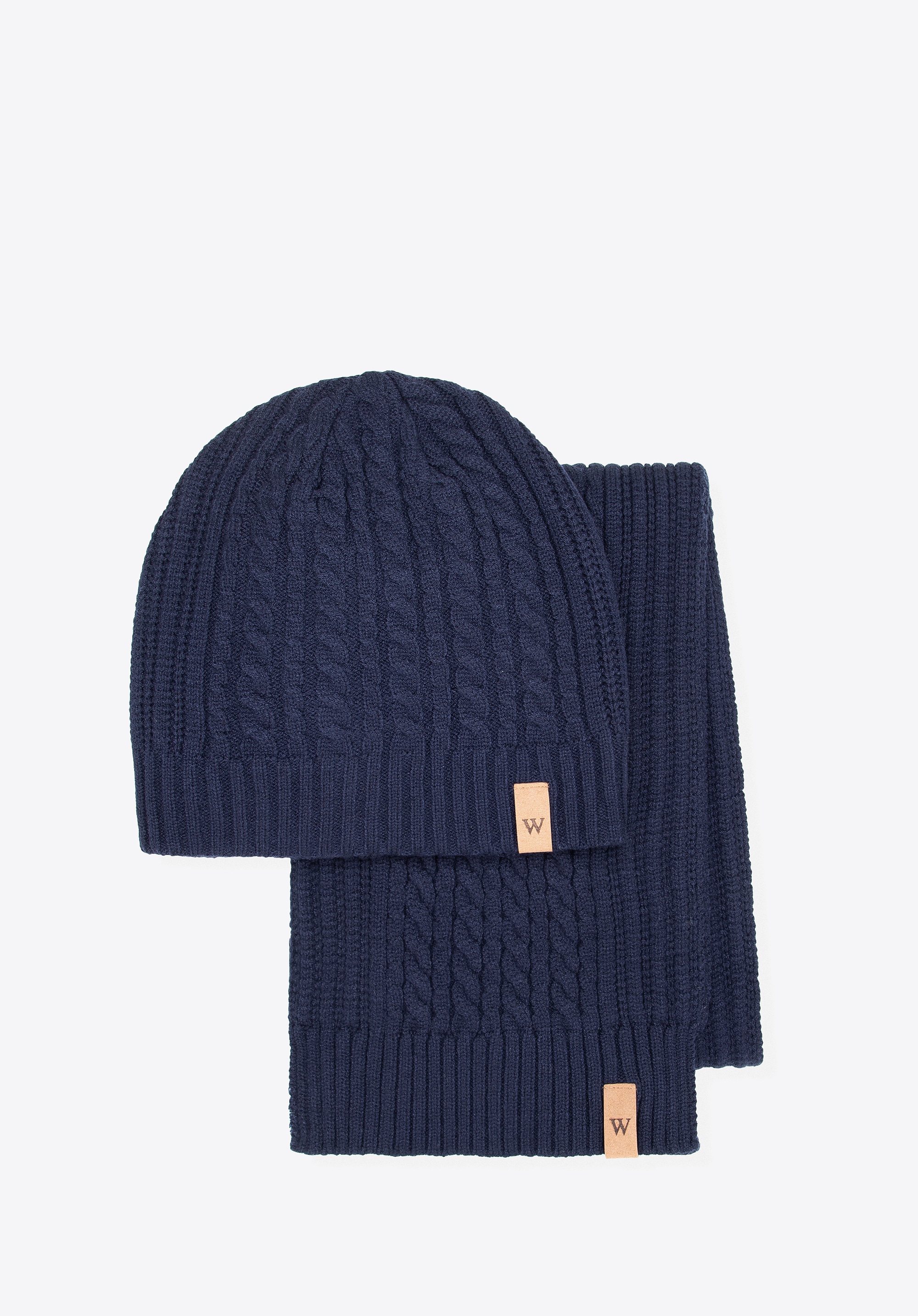 Klasyczny komplet zimowy z ozdobnym splotem granatowy