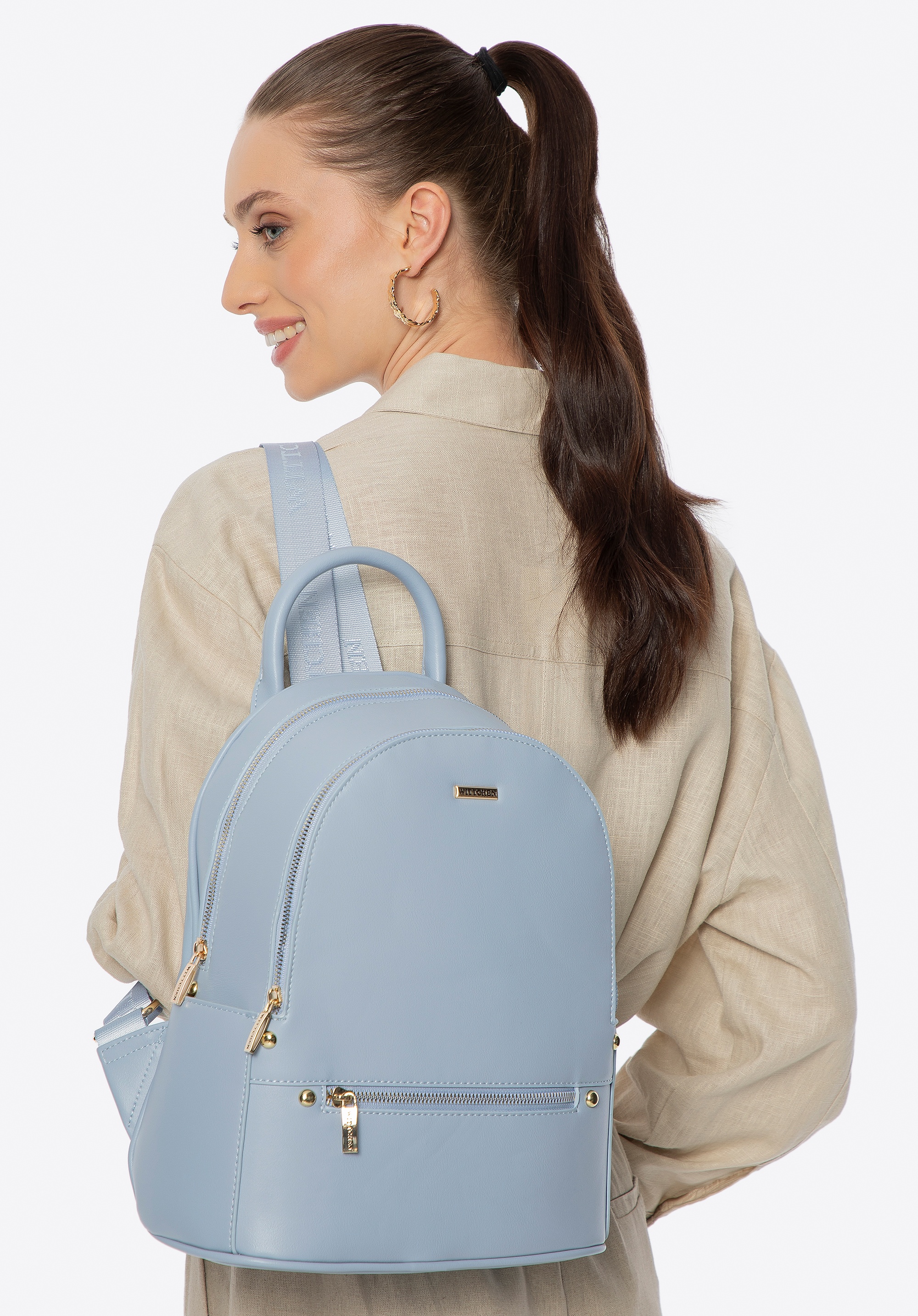 Damski plecak z imitacji skóry dwukomorowy niebieski