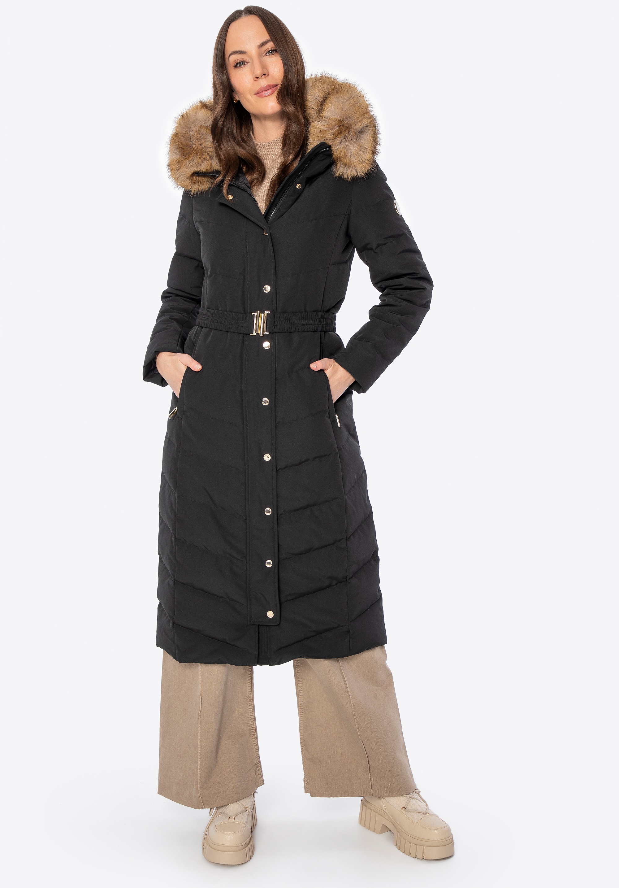 Płaszcz damski z naturalnym wypełnieniem czarny