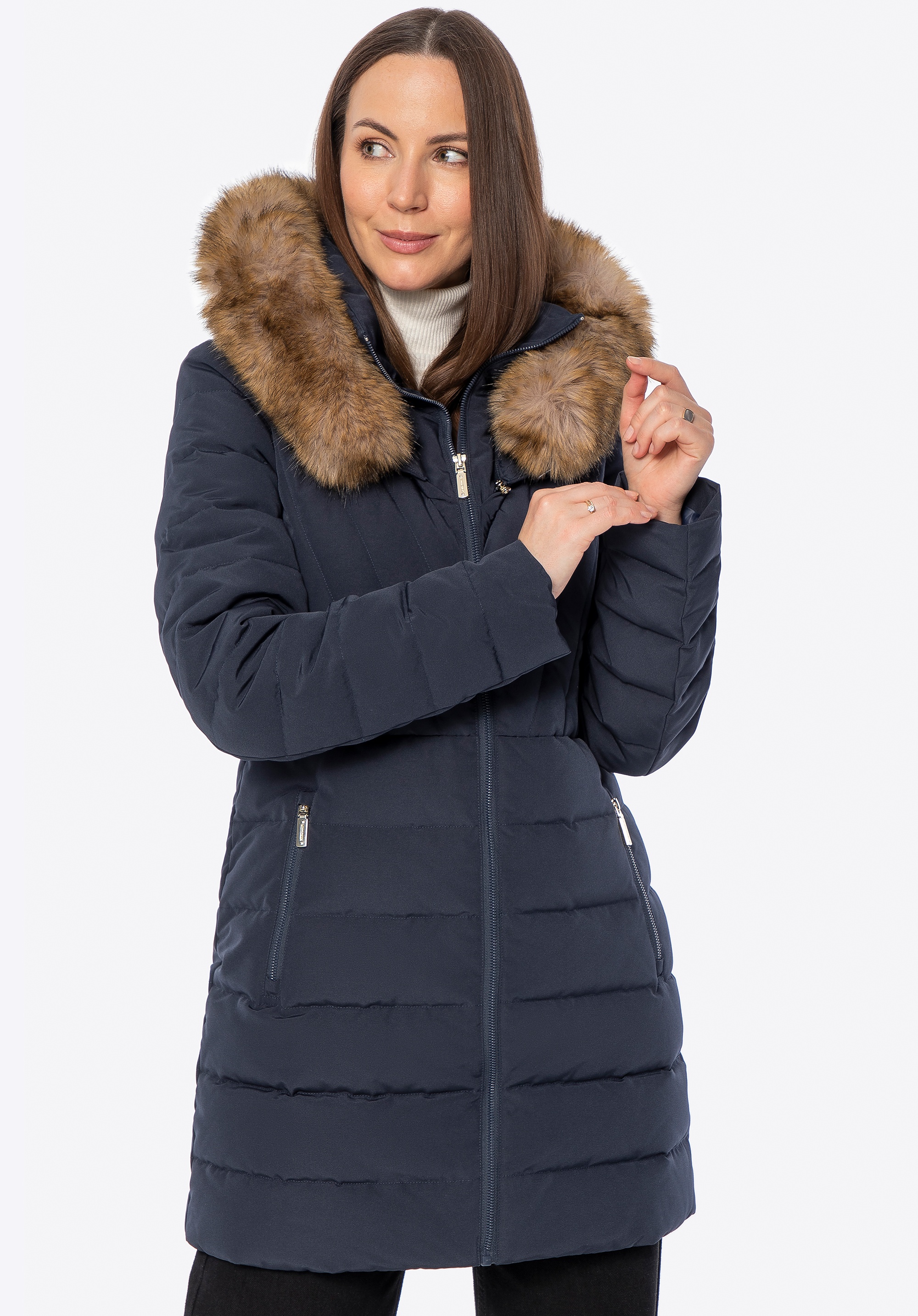 Pikowana kurtka z naturalnym puchem granatowa