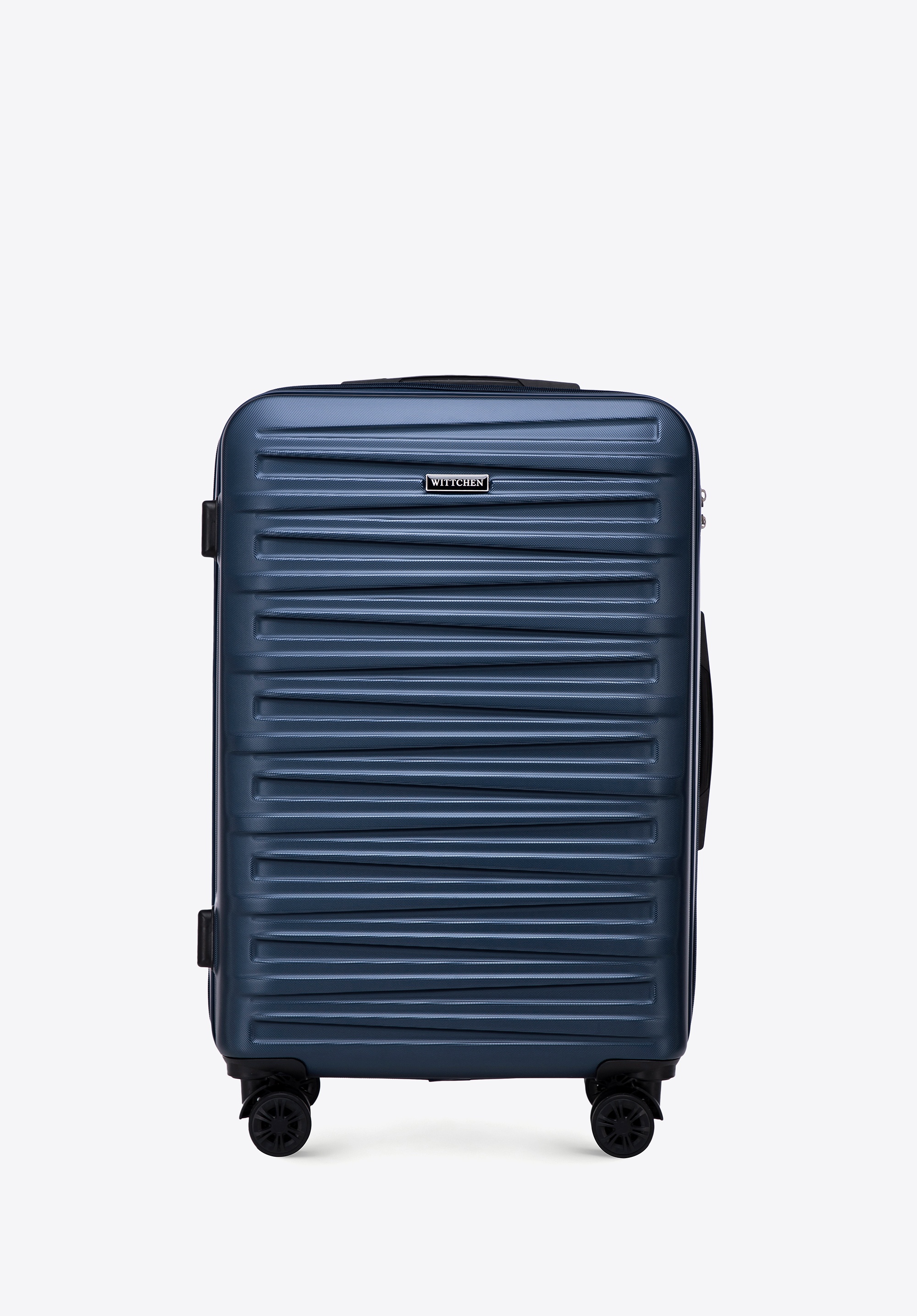 Średnia walizka z ABS-u w poziome tłoczenie granatowa