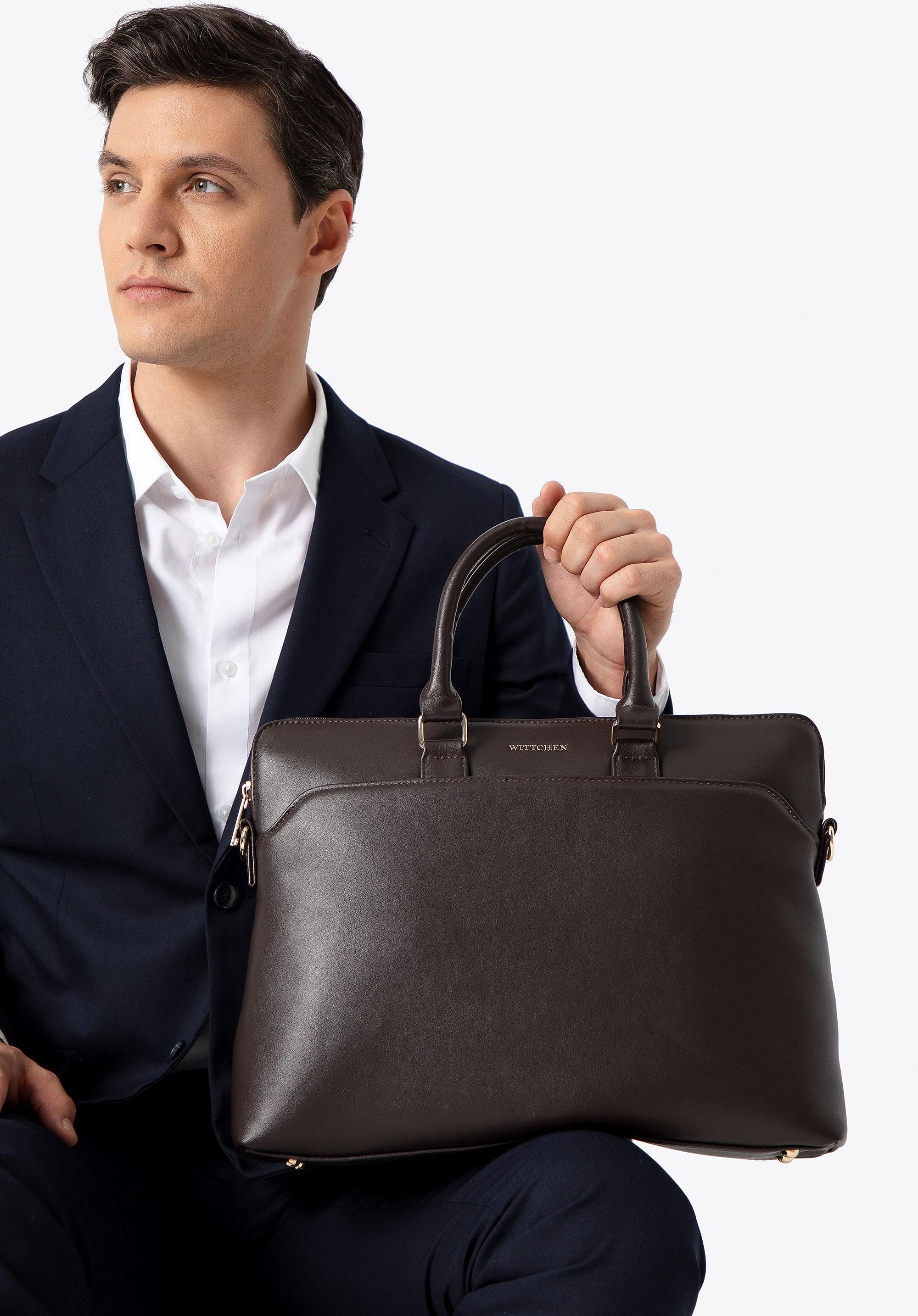 Torba na laptopa 16” z imitacji skóry ciemny brąz