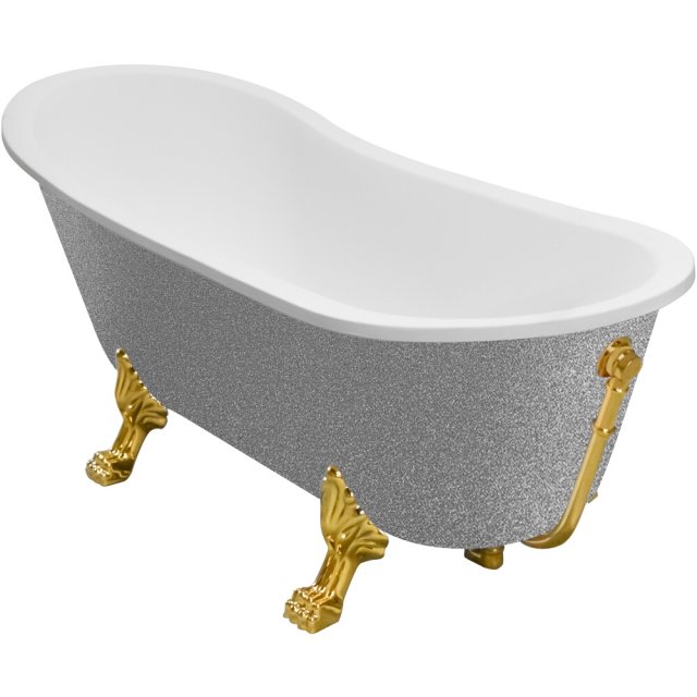 BESCO Wanna wolnostojąca OLAYA GLAM SREBRNA 160x68 cm nogi złote #WAO