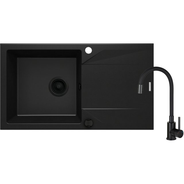 DEANTE Zlewozmywak EVORA nero 1-komorowy z baterią i ociekaczem ZQJJN