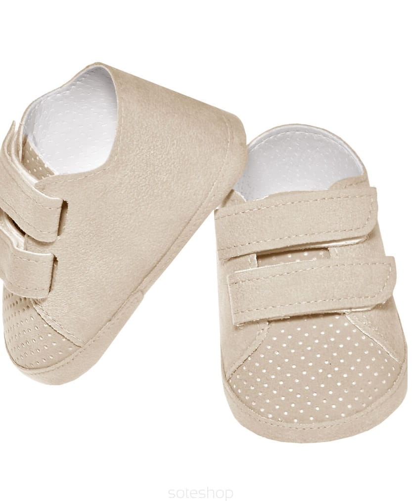 Buciki do chrztu zamszowe na rzepy - jasny beż