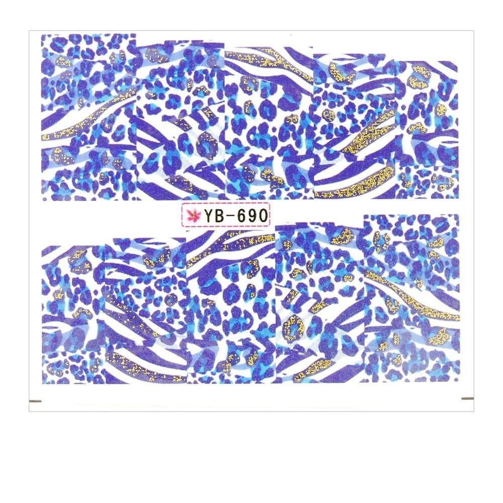 Naklejki wodne do paznokci arkusz 6,5 x 5,5 cm na 10 palców yb Nr 690