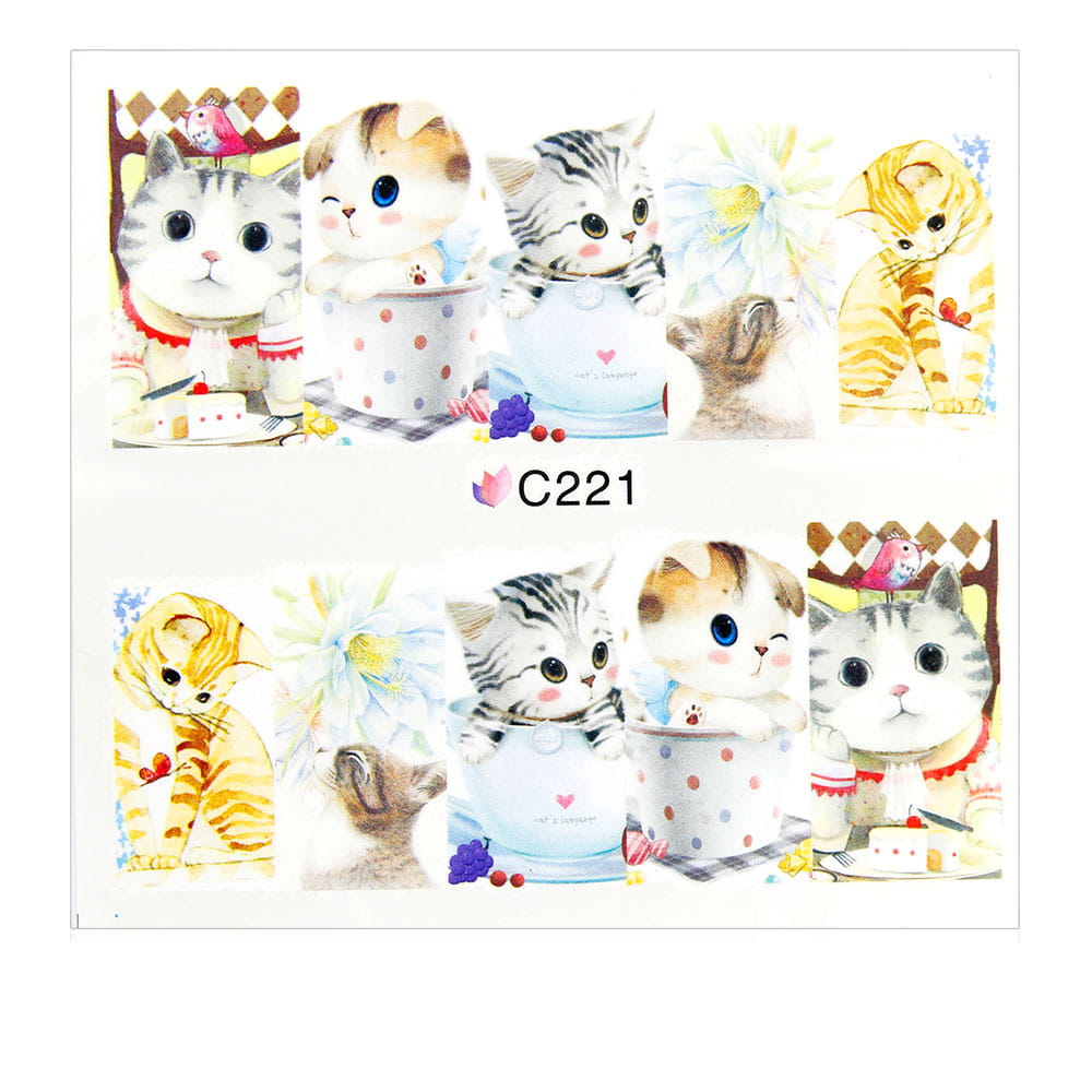 Naklejki wodne do paznokci arkusz 7 x 6,5 cm na 10 palców c Nr 221