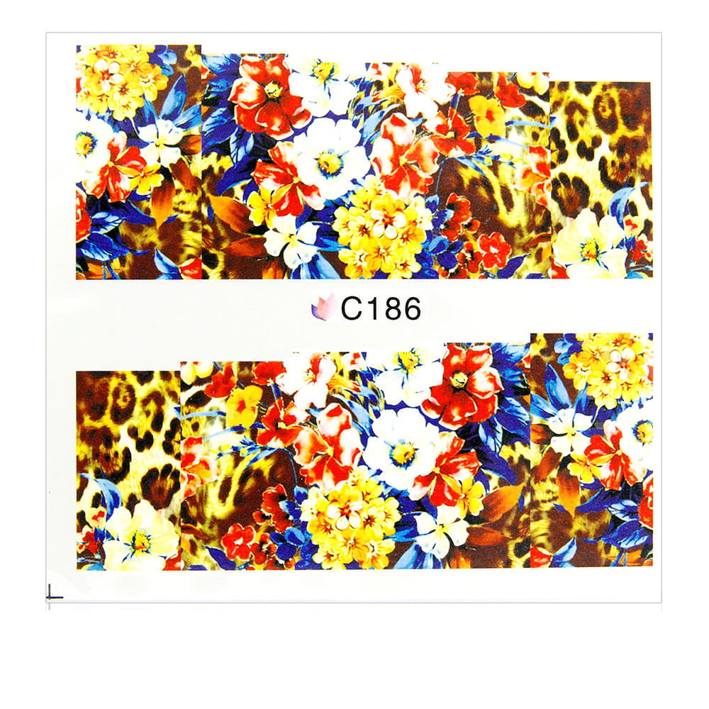 Naklejki wodne do paznokci arkusz 7 x 6,5 cm na 10 palców c Nr 186