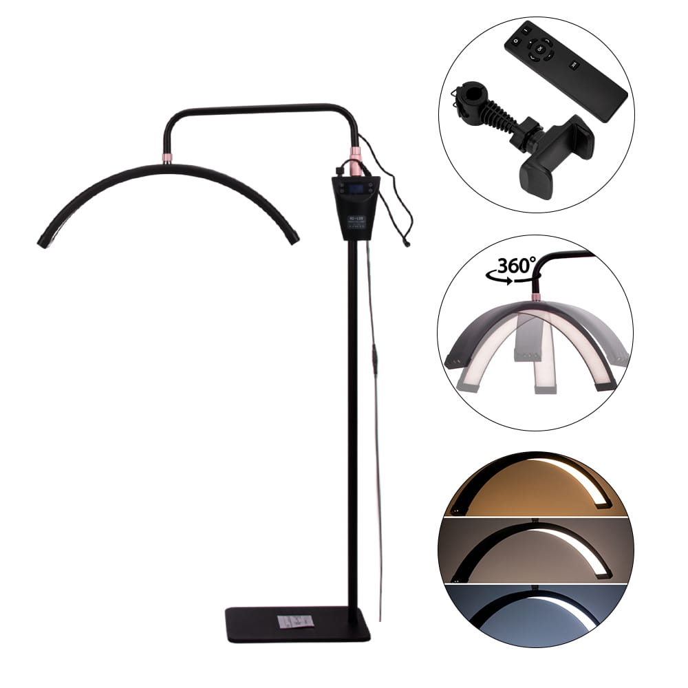 Lampa kosmetyczna LED łuk 45W podłogowa bezcieniowa czarna HQ-U28