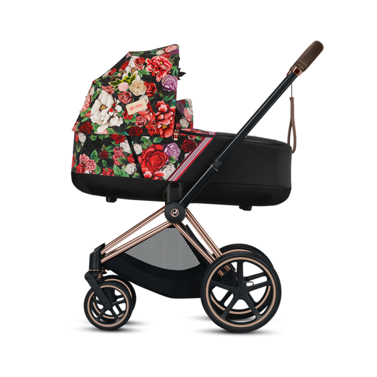 Cybex, Priam 2.0 Fashion Collection - wózek głęboko-spacerowy -Spring Blossom Dark-Chrome z czarną rączką