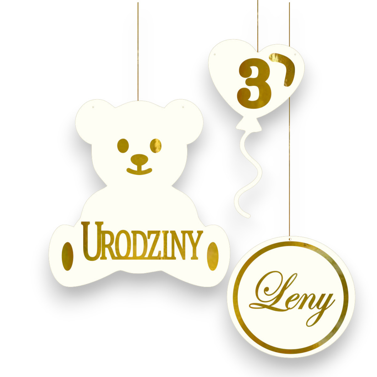 Baner na Urodziny Miś z imieniem dekoracja 1 urodziny 2, 3, 6 dziecka ścianka Tablica napis złote lustro zestaw