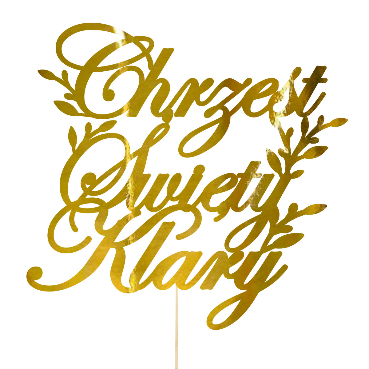 Topper dekoracja na bok tortu pik napis Chrzest Święty imię złote lustro