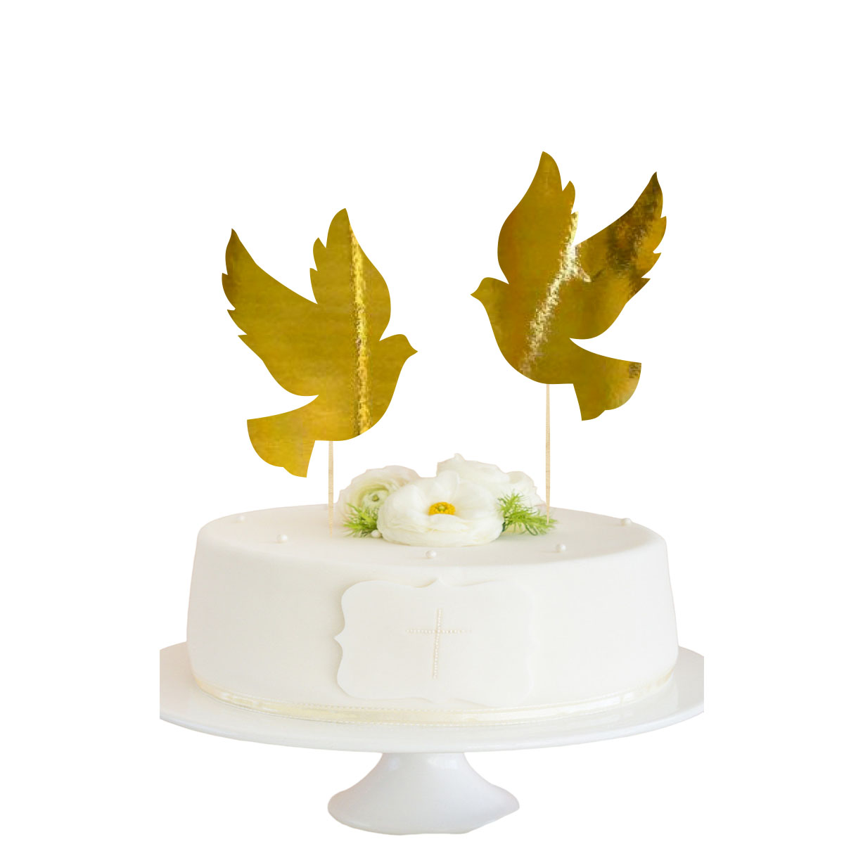 Topper dekoracja na bok tortu pik gołąbki Chrzest Święty Komunia Święta złote lustro