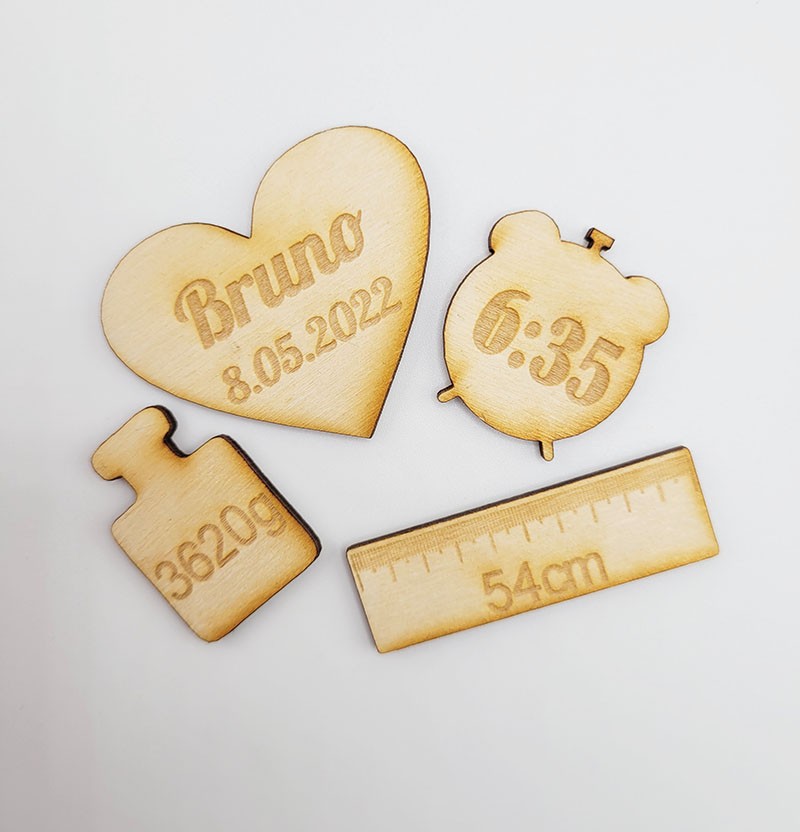 Drewniane scrapki, Metryczka, Tabliczki, Imię, wiek, waga, wzrost, godzina, data, grawer rękodzieło