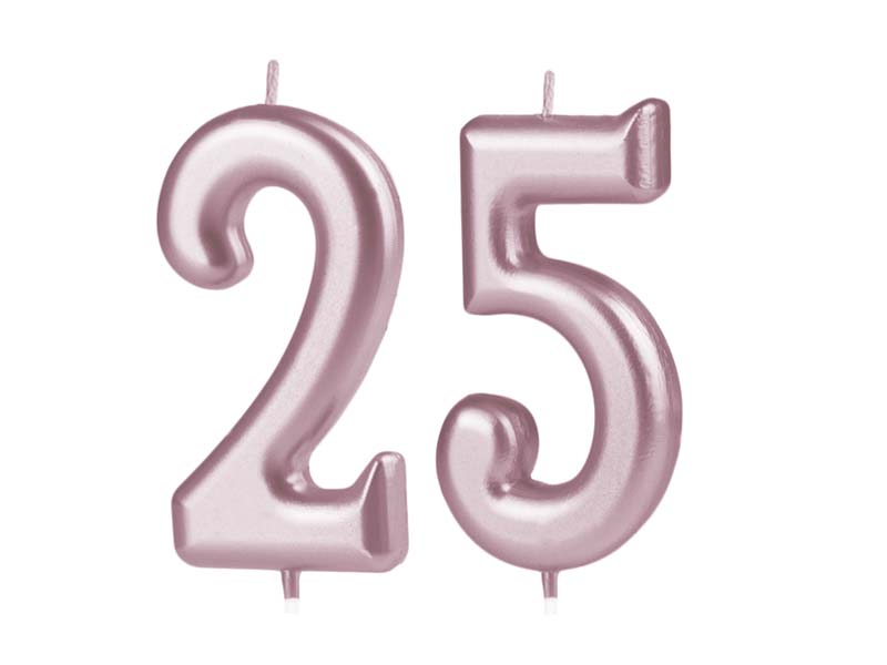 Świeczka urodzinowa na tort Cyfra 25, różowe złoto, 10 cm