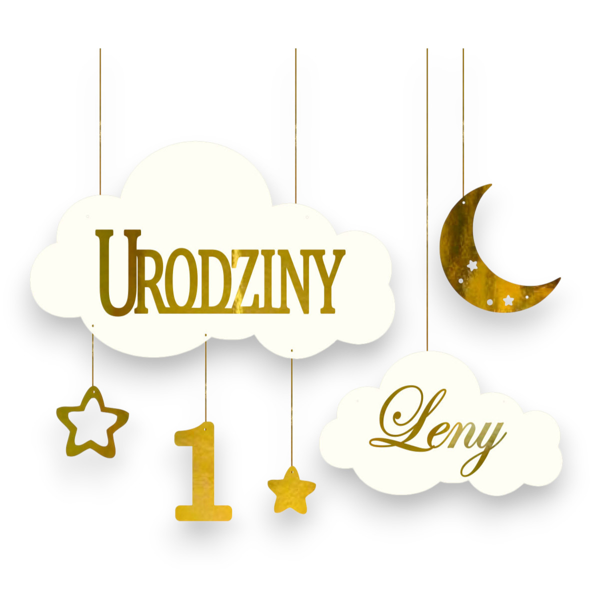 Baner na Urodziny chmurka z imieniem dekoracja 1 urodziny 2, 3, 4, 5, 6 ścianka Tablica napis złote lustro zestaw