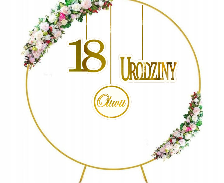 Baner na 18 urodziny dekoracja ścianka na osiemnastkęTablica złote lustro zestaw Imię twój napis