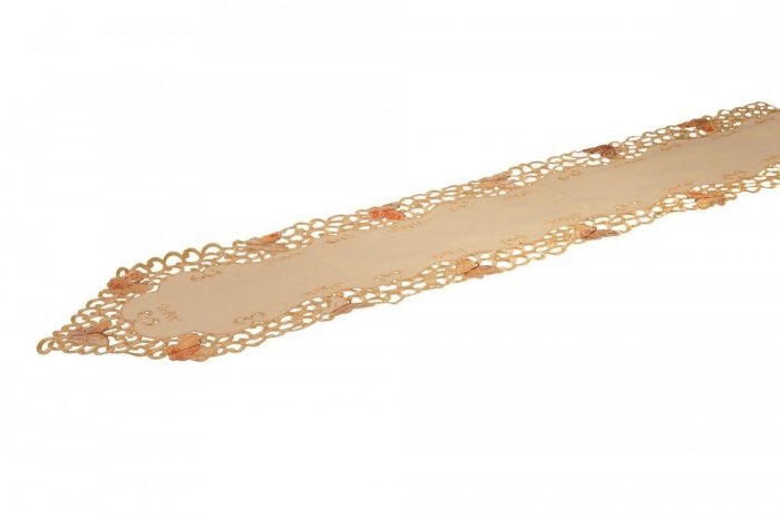 Obrus Prom 7273 rozmiar: 28x160 Owal haftowane motyle kolor: pomaranczowy