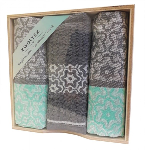 Komplet kuchenny dwóch ścierek 50x70 + ręcznik kuchenny 30x50 wz. marsala szaro miętowa