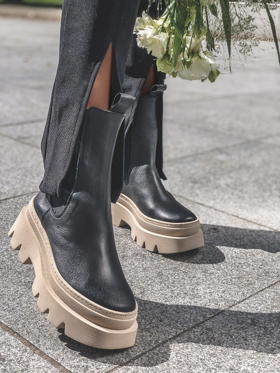 Botki 001 - 2 czarny lico beż