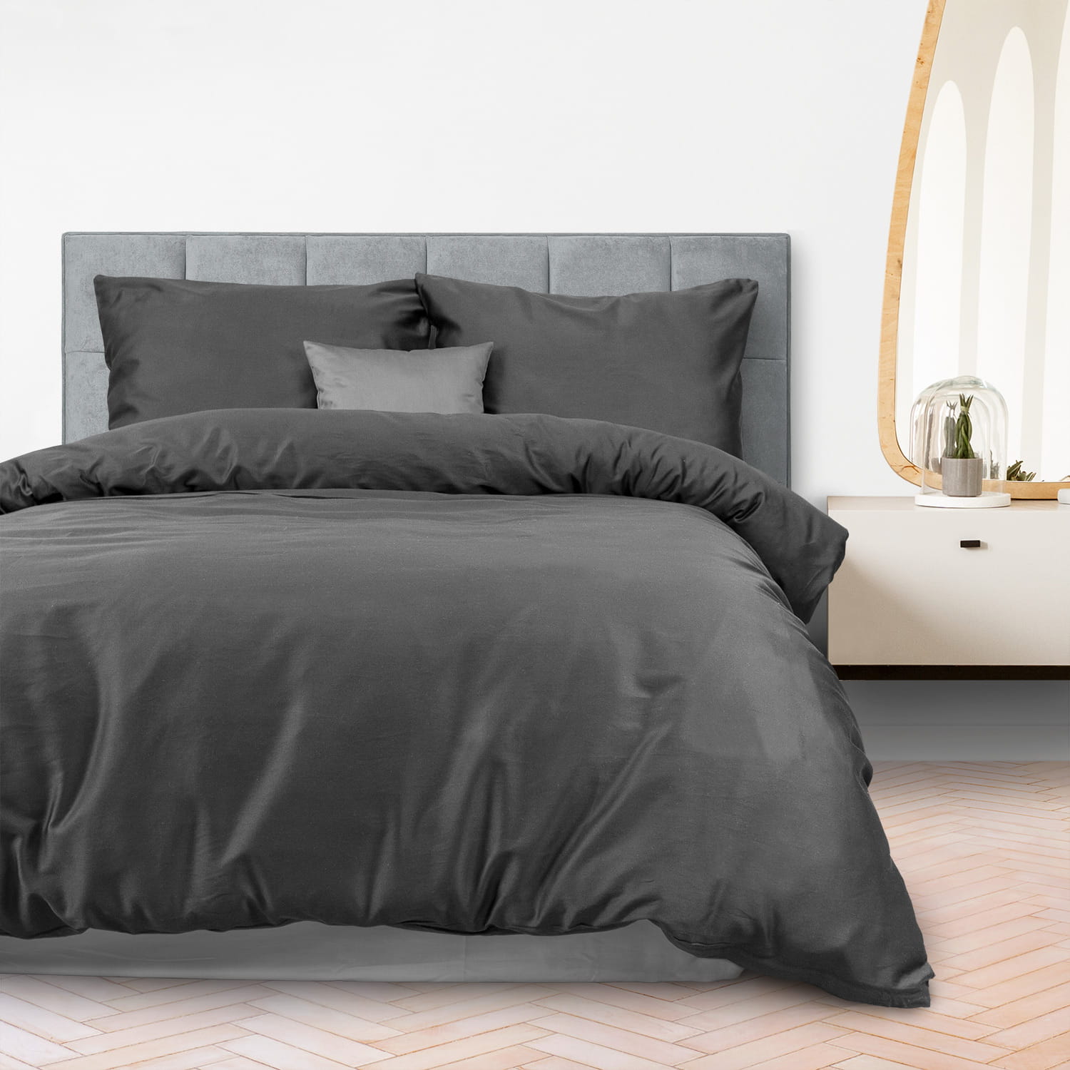 Pościel bawełniana 160x200 satyna jasny szary