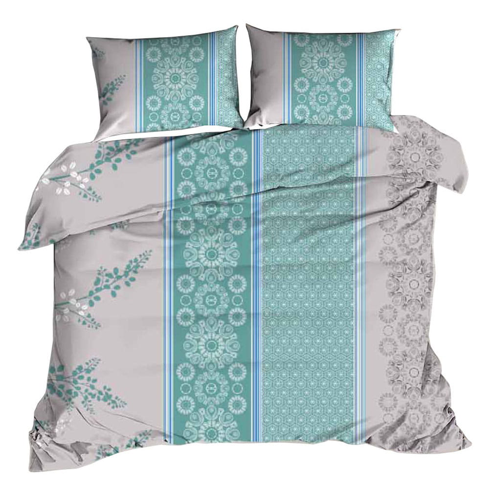 Komplet pościeli 140x200 KORA 100% BAWEŁNA klasyczny wzór kwiatowy w pasy