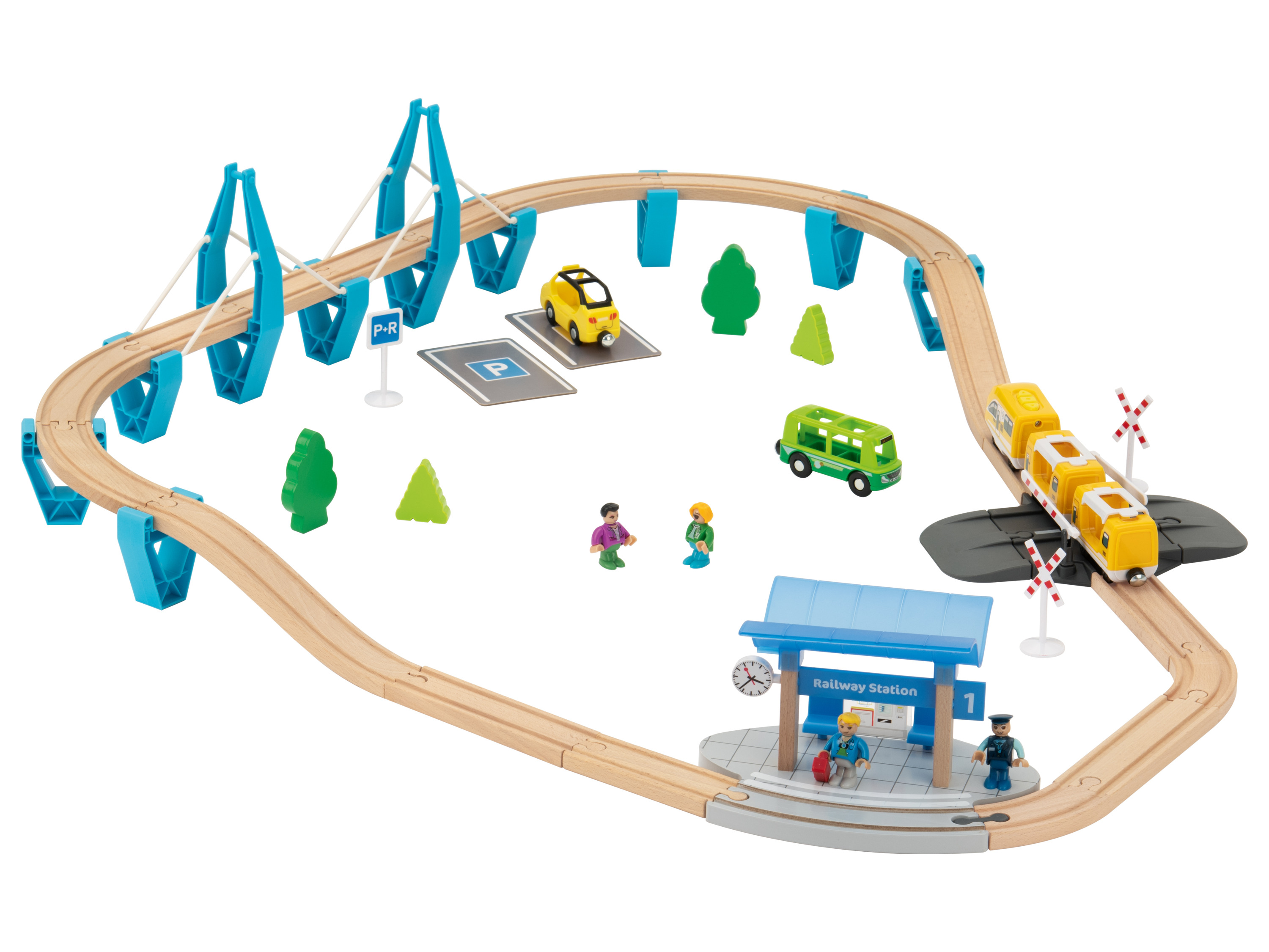 lupilu Drewniana kolejka Straż Pożarna / Pociąg Pasażerski / Farma Stacja kolejowa