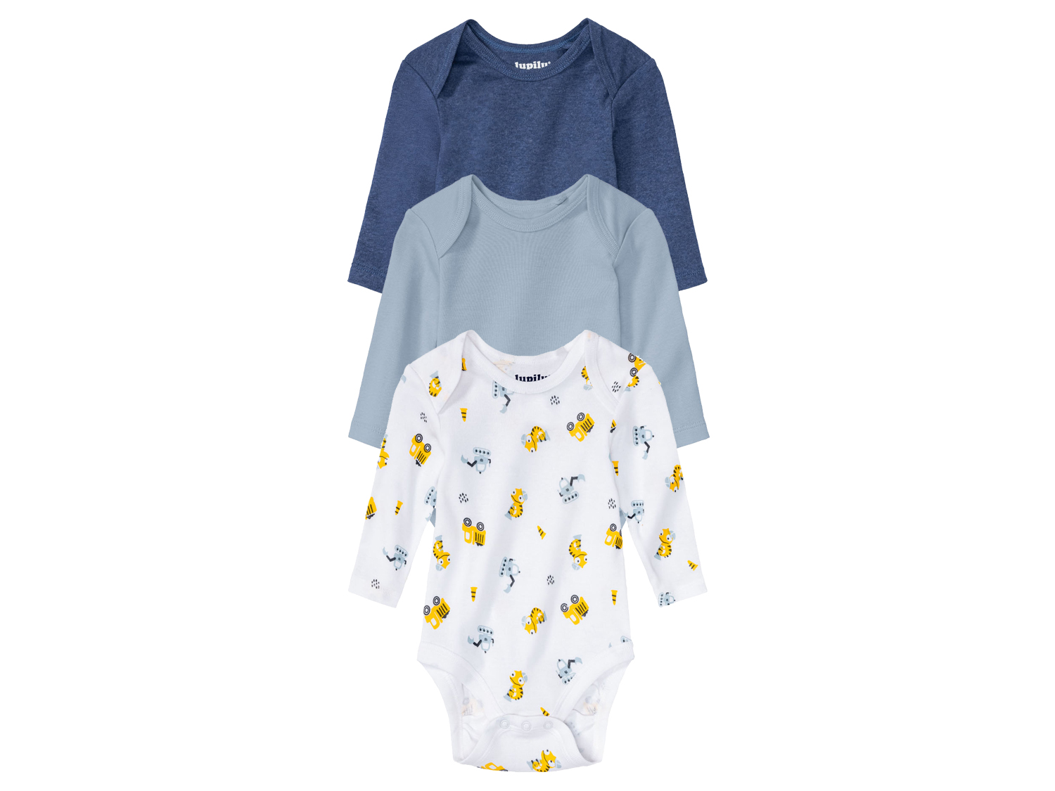 lupilu Body niemowlęce, 3 szt. Biały/ niebieski/jasnoniebieski, 50/56