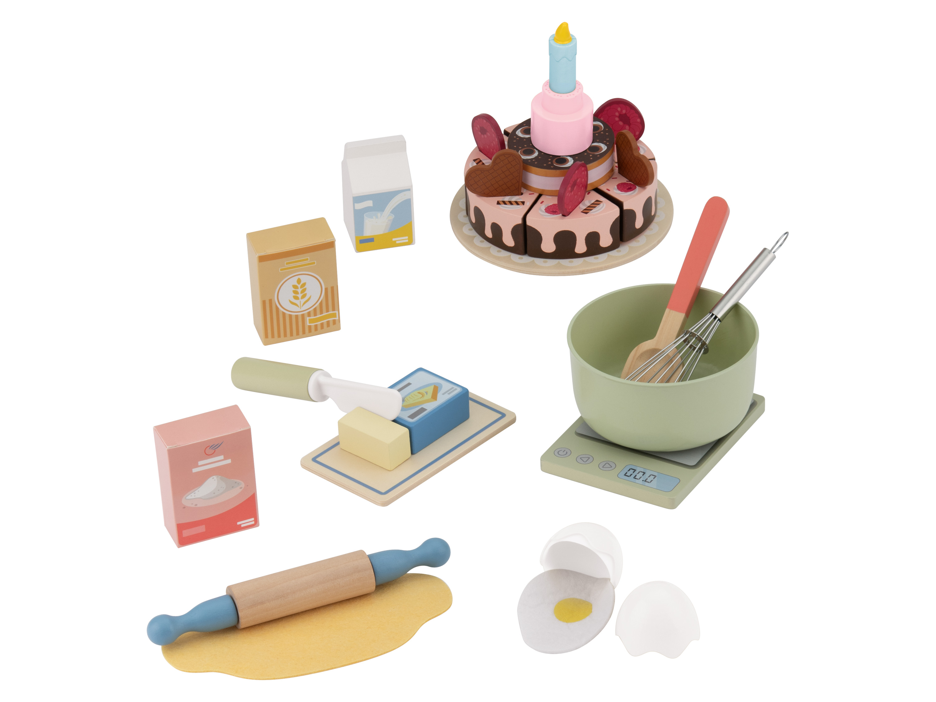 lupilu Zestaw drewnianych akcesoriów kuchennych Tort urodzinowy