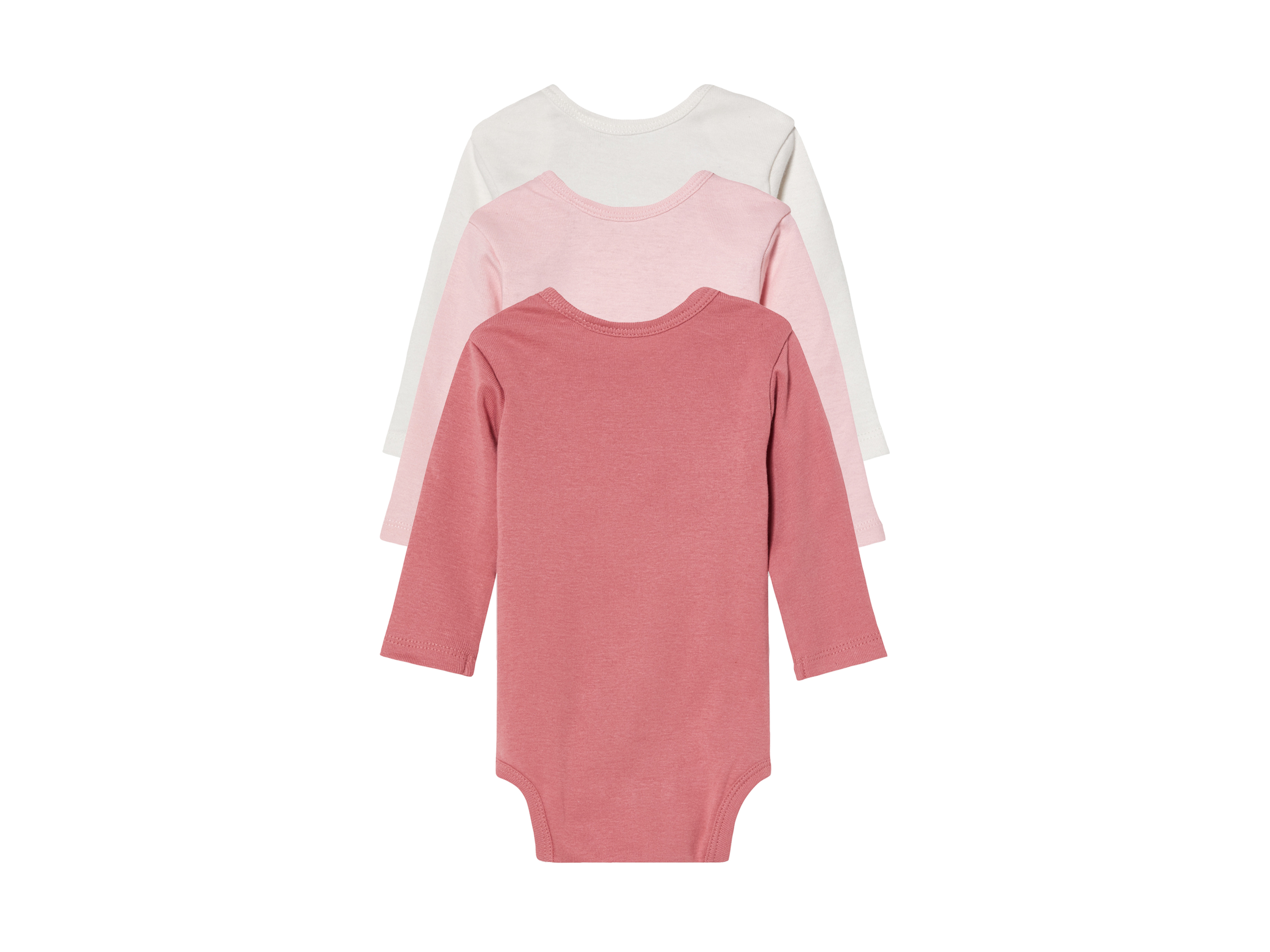lupilu Body niemowlęce z długim rękawem, 3 sztuki Biały/różowy, 62/68