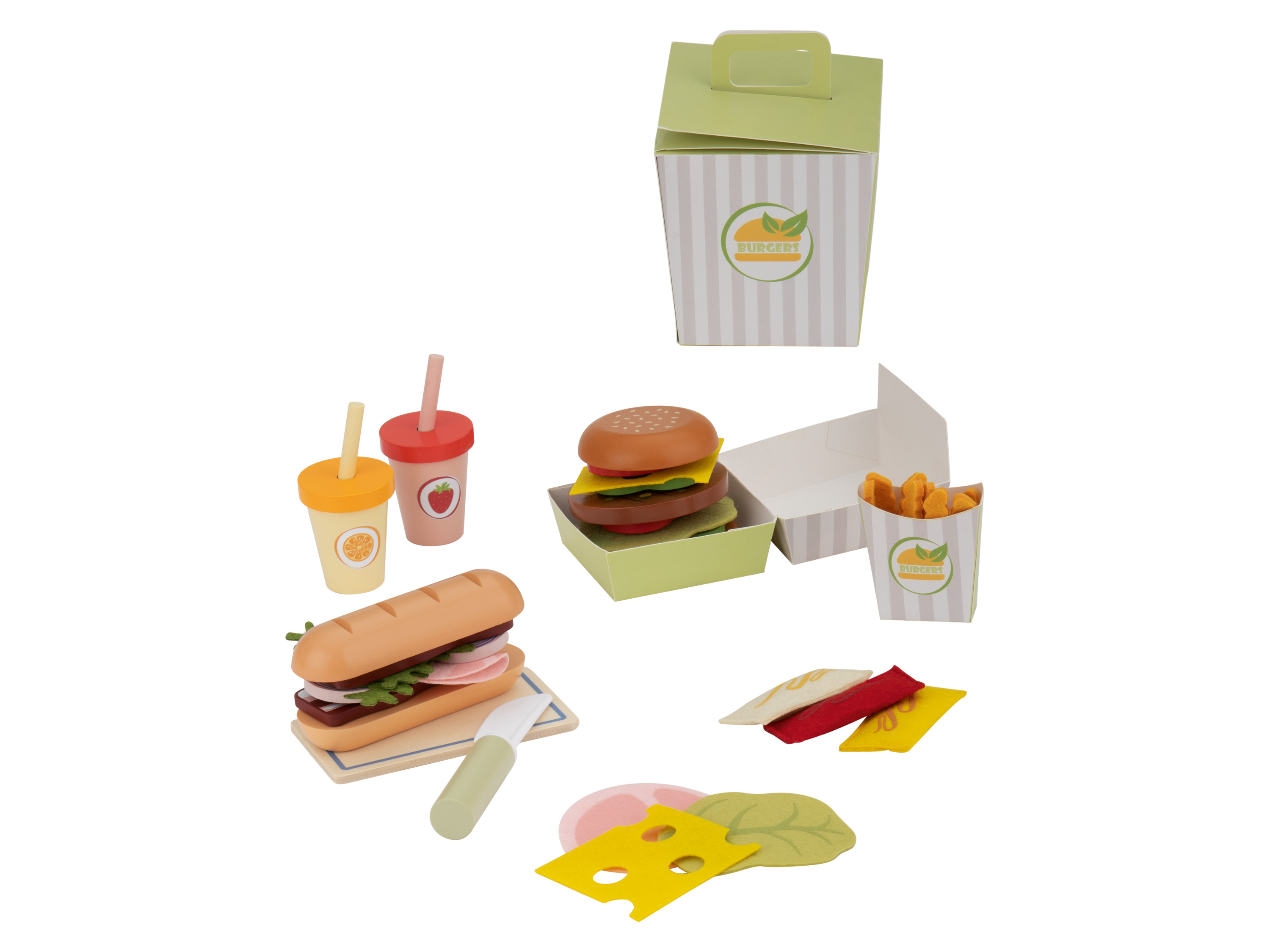 lupilu Zestaw drewnianych akcesoriów kuchennych Burger/Baguette