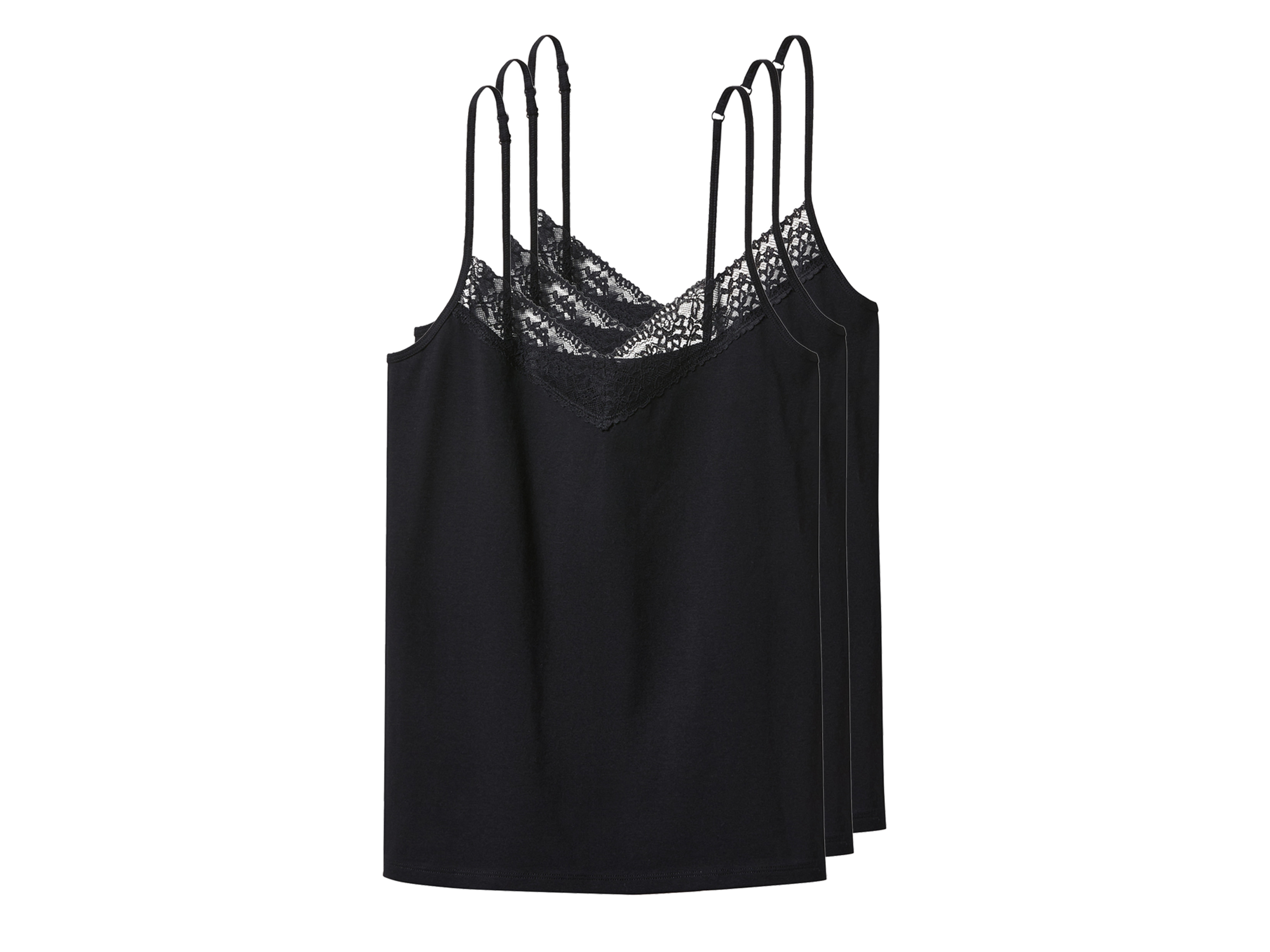 esmara Podkoszulki damskie z bawełną, 3 sztuki Czarny, Xl48/50