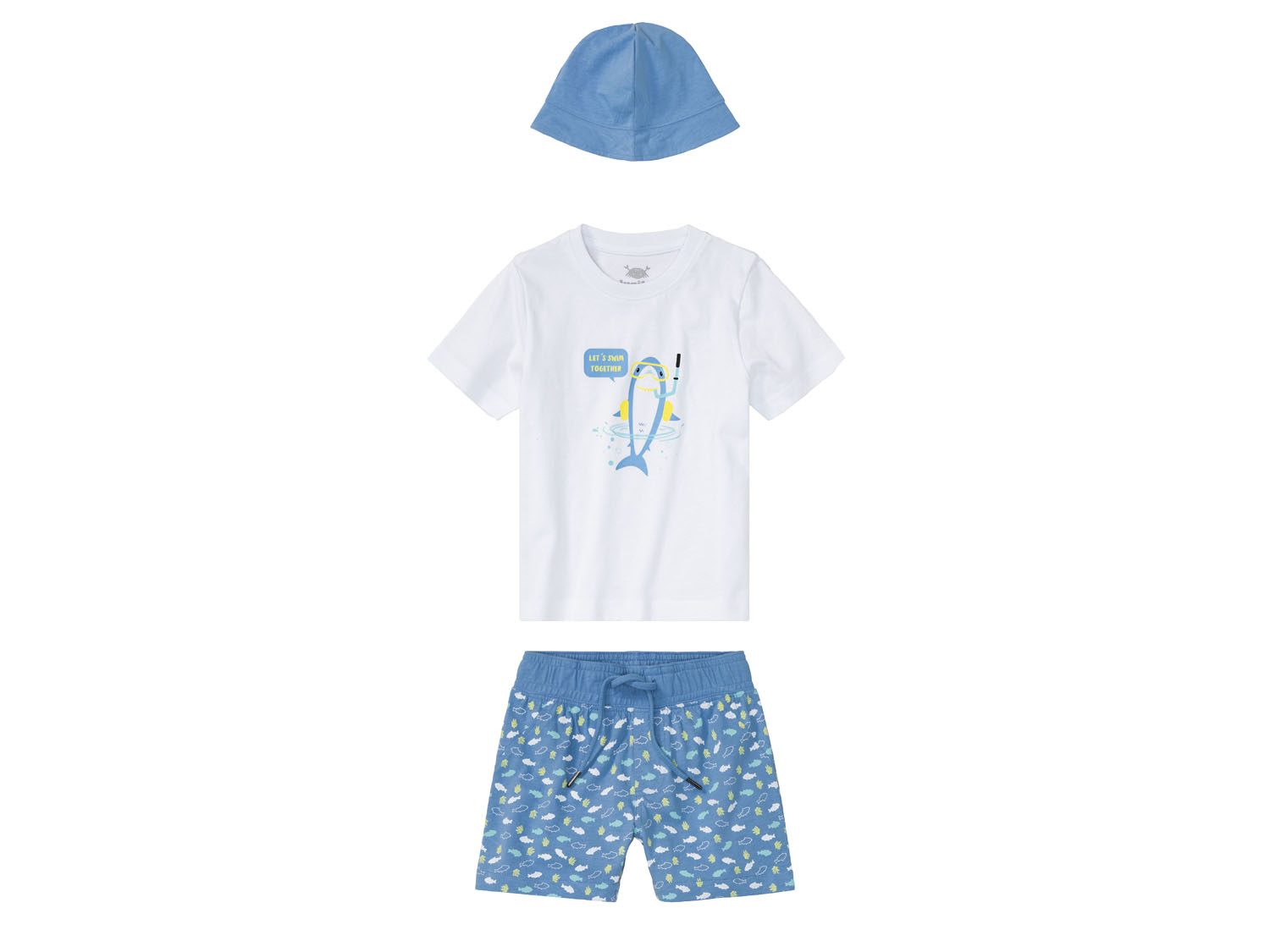 lupilu Komplet chłopięcy koszulka + spodenki + czapka Biały/ niebieski, 110/116
