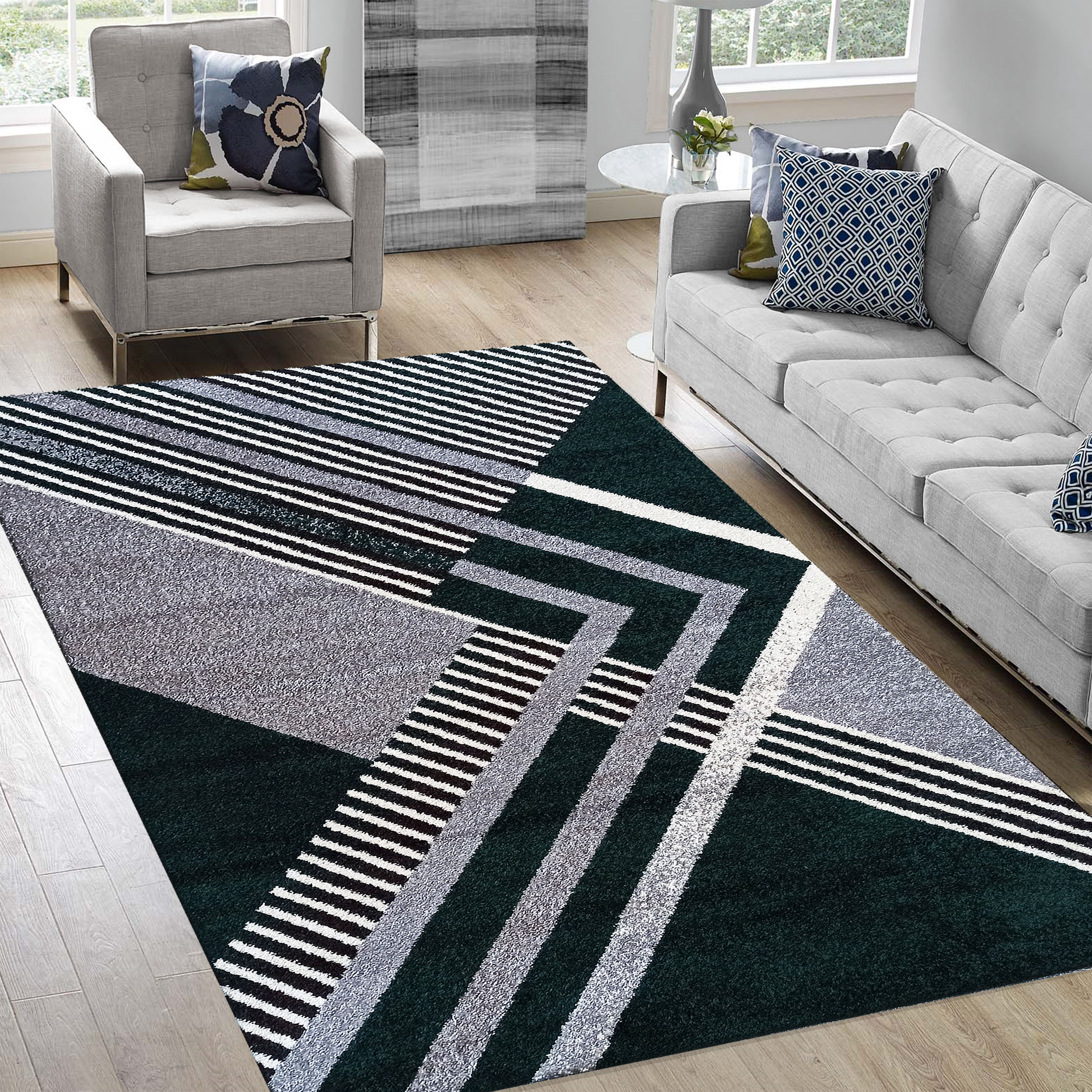 Dywan - 160 x 220 cm - Szary z zielonym - Nowoczesny - Dywanopol