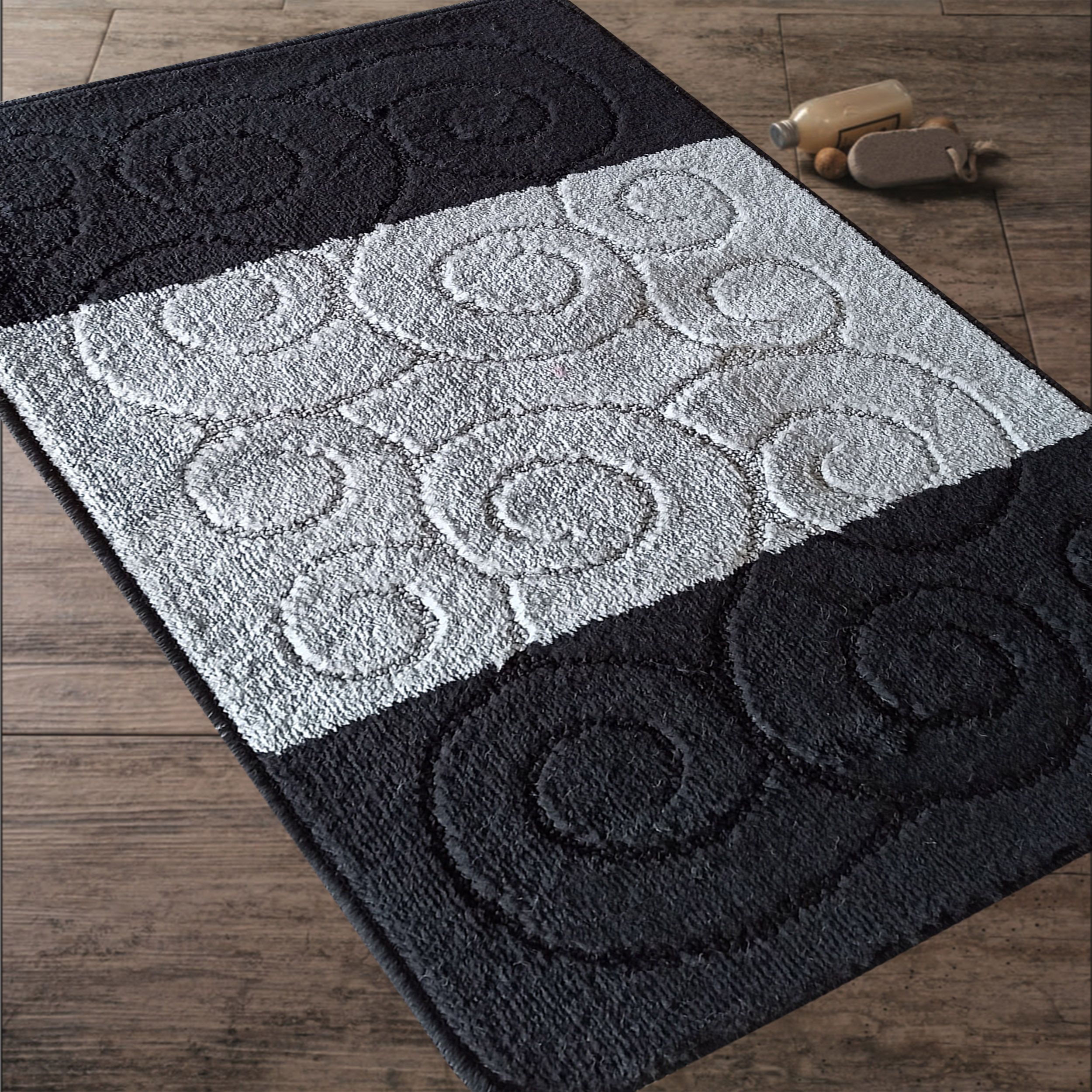 Komplet Dywaników Łazienkowych Montana Sile - Czarny Pod WC Antypoślizgowy