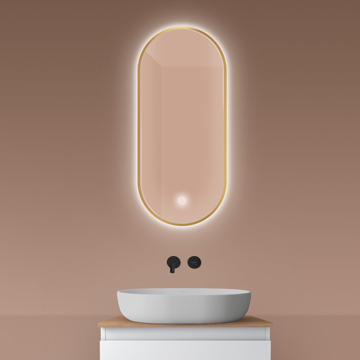 Darmowa Dostawa - Lustro 40x90 cm owalne z oświetleniem z matą grzewczą złoty Oltens Nordlis 64113800