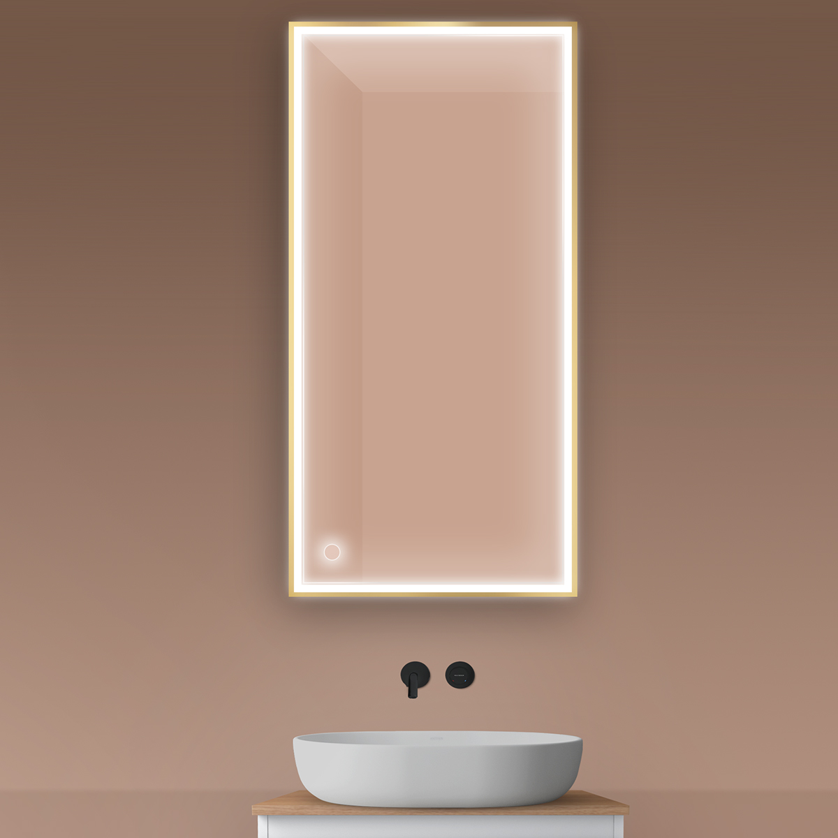 Darmowa Dostawa - Lustro 60x120 cm prostokątne z oświetleniem z matą grzewczą złoty Oltens Nordlis 64107800