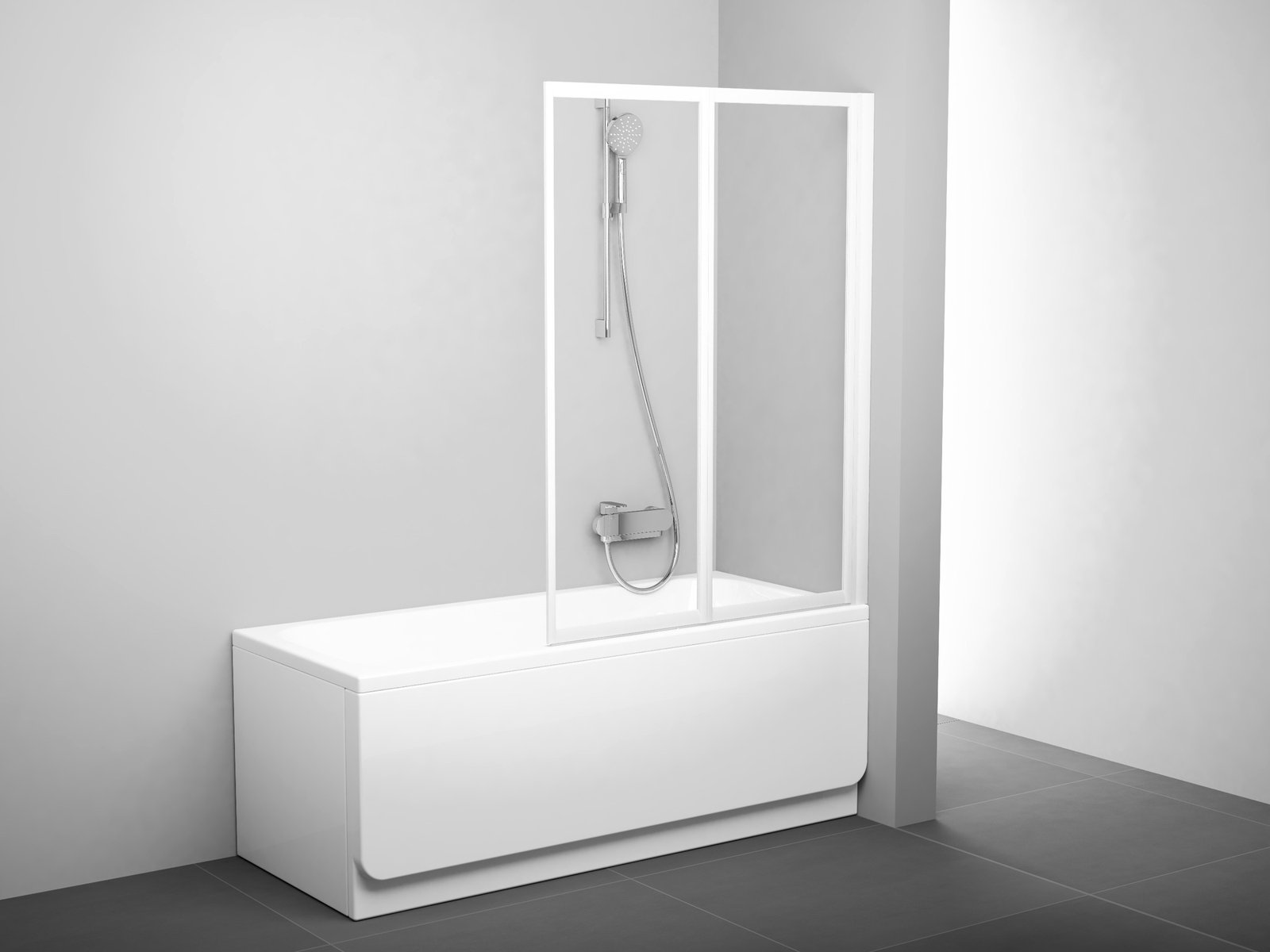 Darmowa Dostawa - Parawan nawannowy 105 cm 2-częściowy biały połysk/szkło przezroczyste Ravak Supernova 796M0100Z1