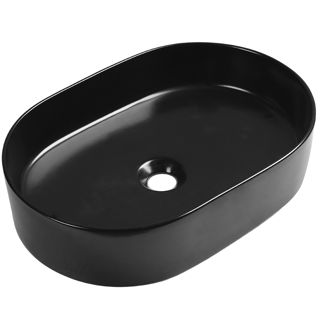 Darmowa Dostawa - Umywalka 51x35 cm owalna nablatowa czarna Laveo Desna VUDB250