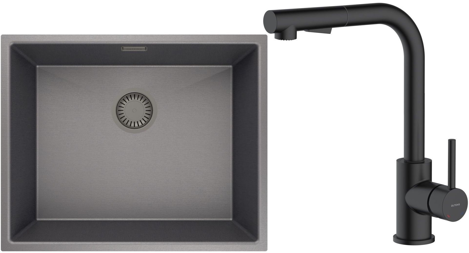 Darmowa Dostawa - Zlewozmywak z baterią czarny / czarna Oltens Stalvask abset4372