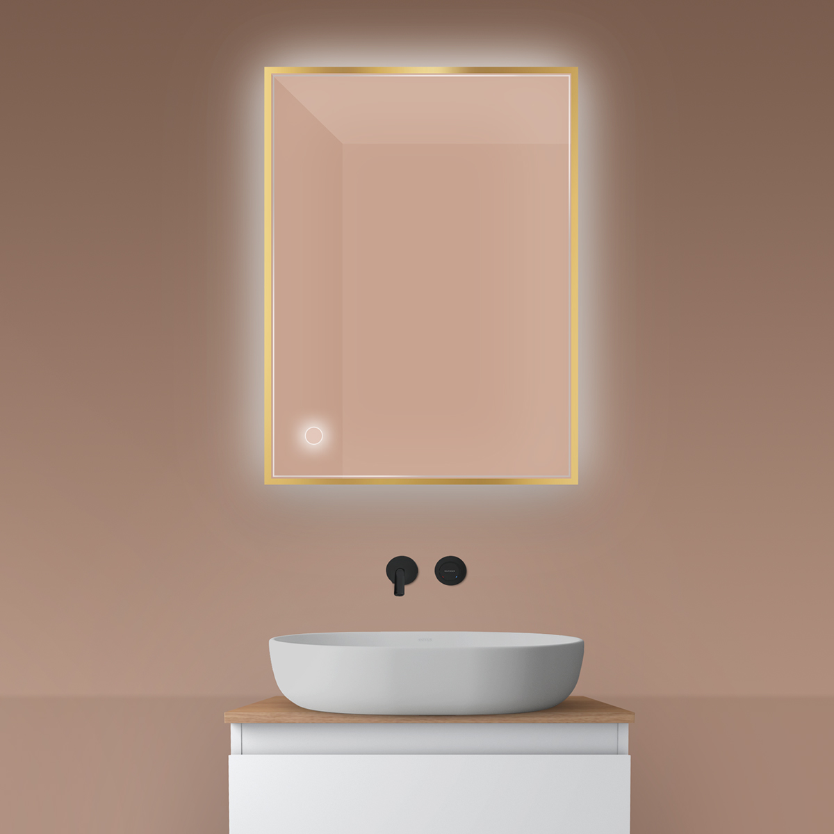 Darmowa Dostawa - Lustro 60x80 cm prostokątne z oświetleniem z matą grzewczą złoty Oltens Nordlis 64115800