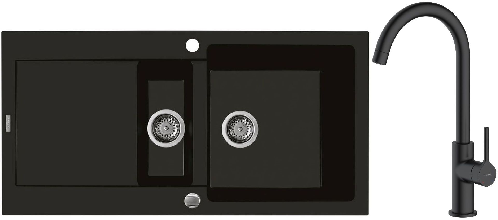 Darmowa Dostawa - Zlewozmywak z baterią czarny / czarny Oltens Gravan abset4782