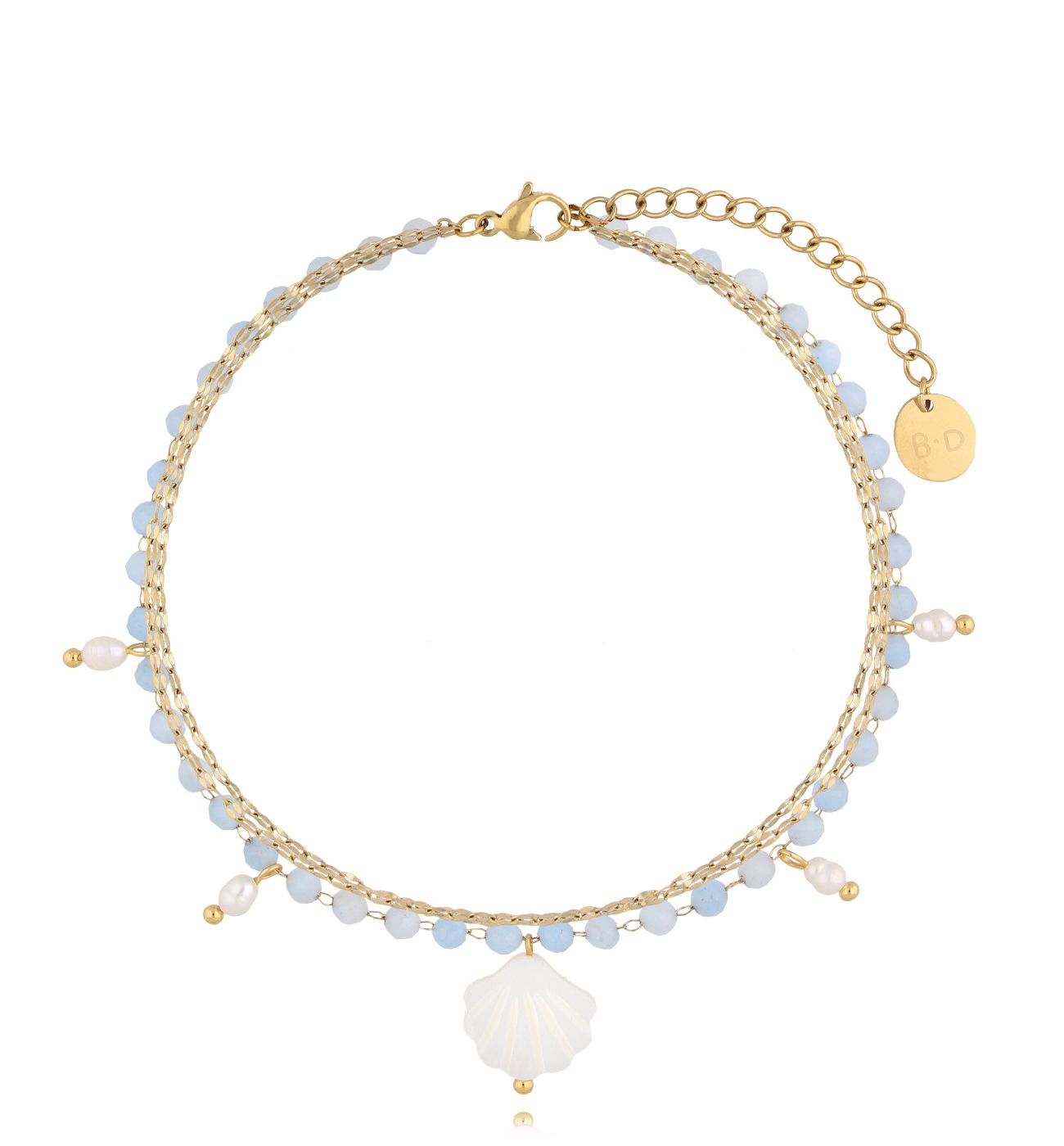 Bransoletka na nogę z jadeitami i muszlą BNSY0028