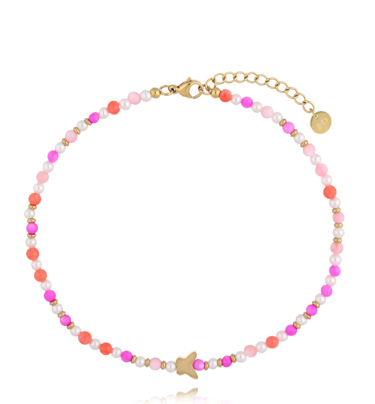 Bransoletka na nogę różowa z motylkiem BNSC0098