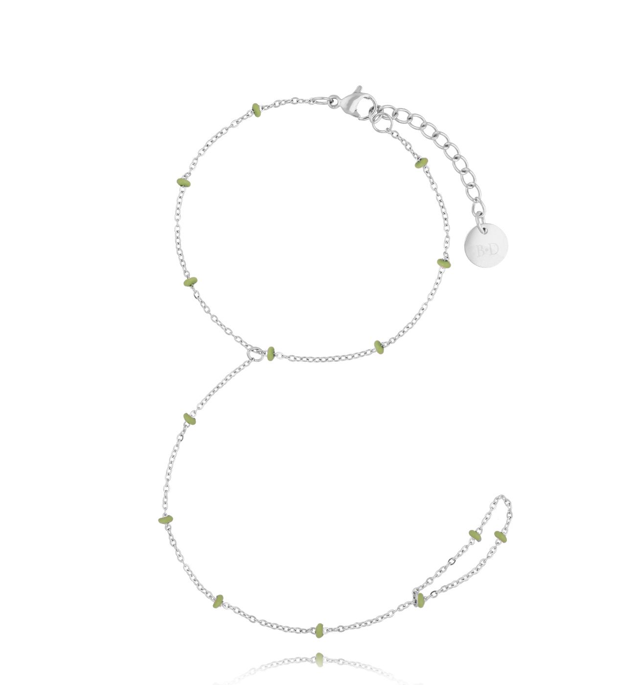 Bransoletka z pierścionkiem i zieloną emalią Simple Chain BSA0606